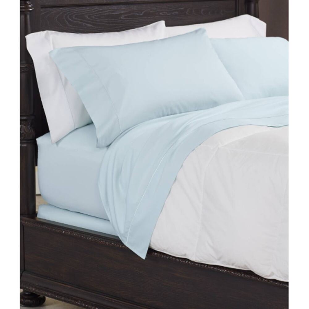 Cuddledown 400 Thread Count Sateen Deep Fitted Sheet Frost Blue Size Queen